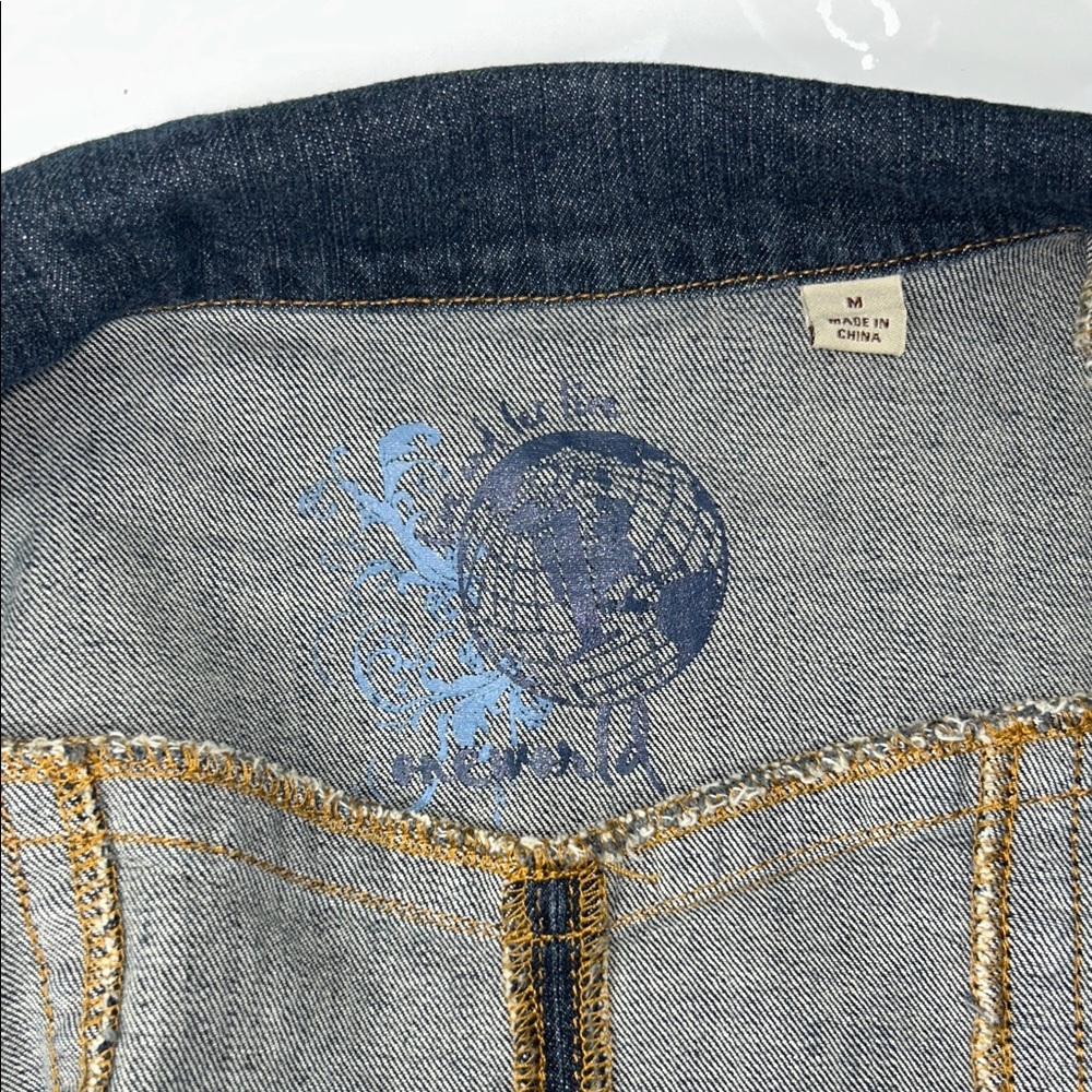 ONE WORLD Dark Blue Jean Jacket with Button Details - Picture 3 of 3